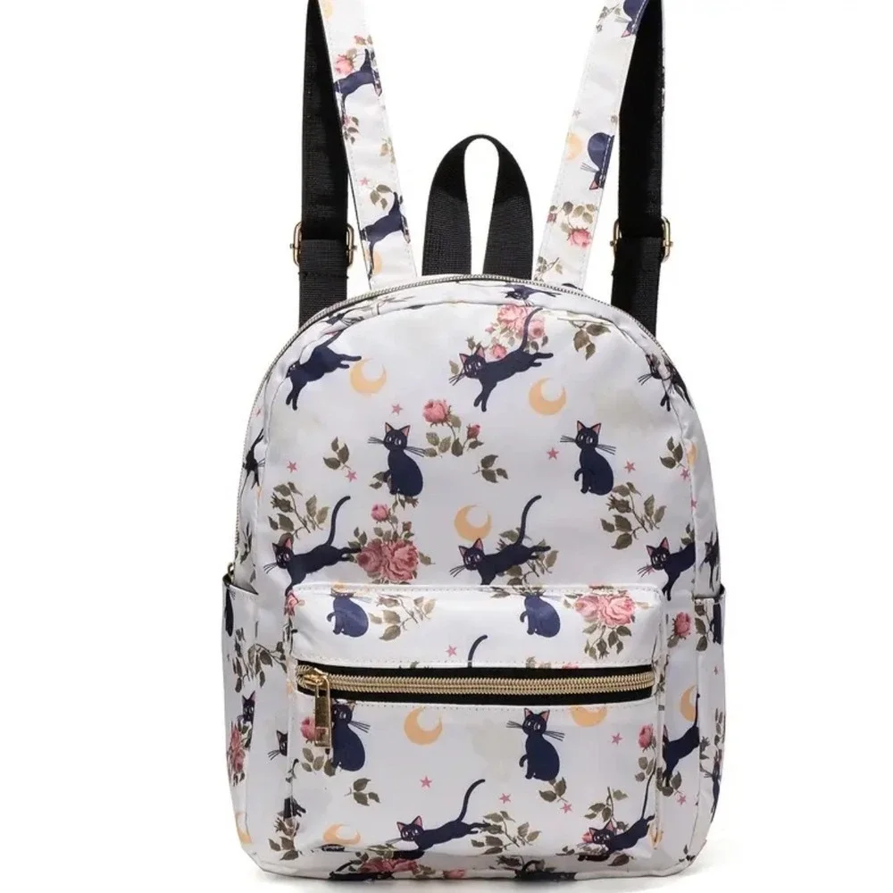 Floral‎ Cat Backpack Mini White Cute Black Kitten Roses School Travel Bag New